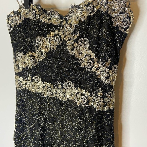 Marchesa notte gilded gold black lace strapless sweetheart gown - Picture 6 of 7